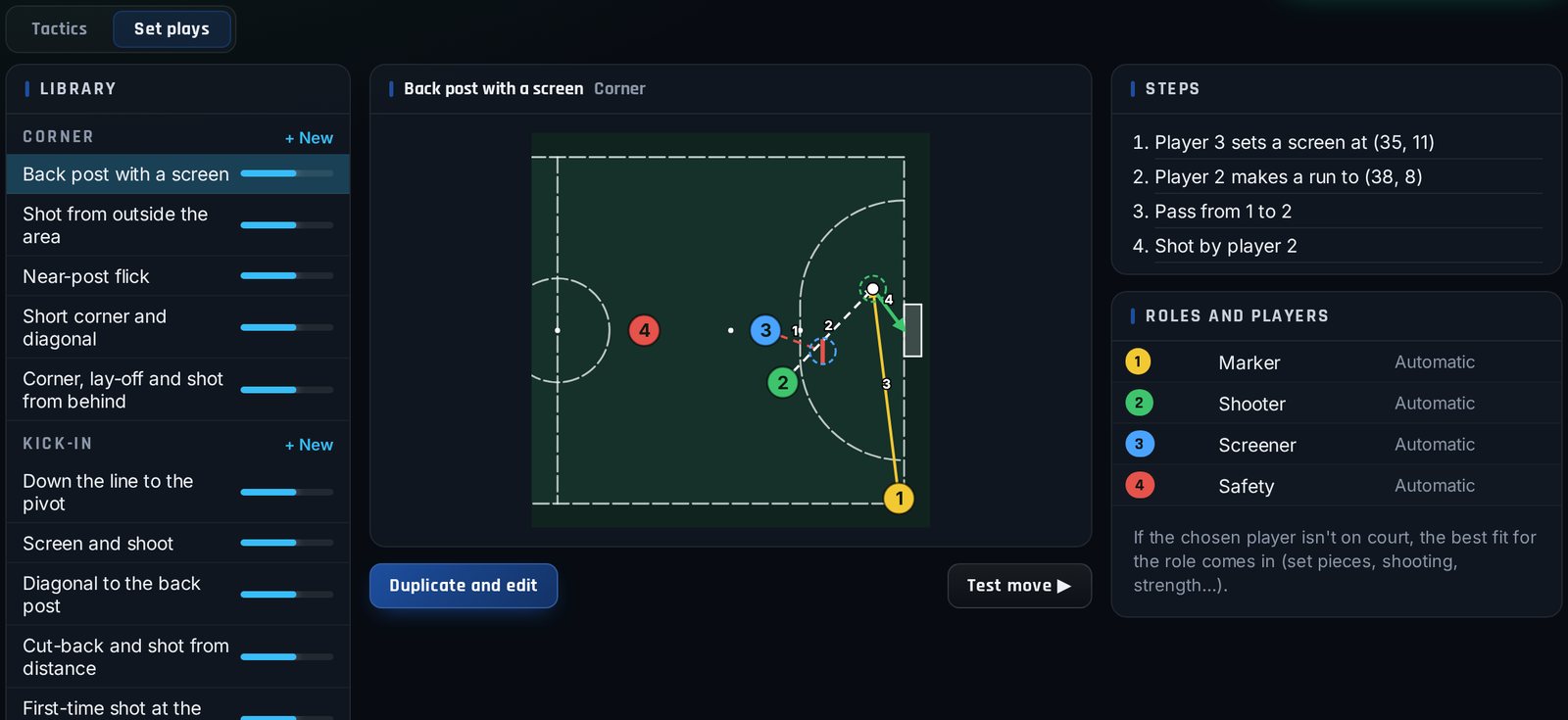 Set plays, in-game screen